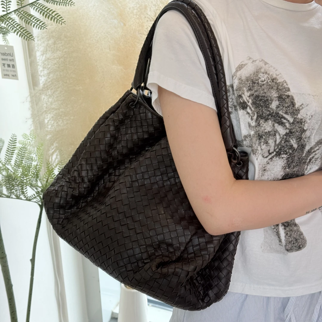 95新 BOTTEGA VENETA/葆蝶家 巧克力色双桥单肩托特包