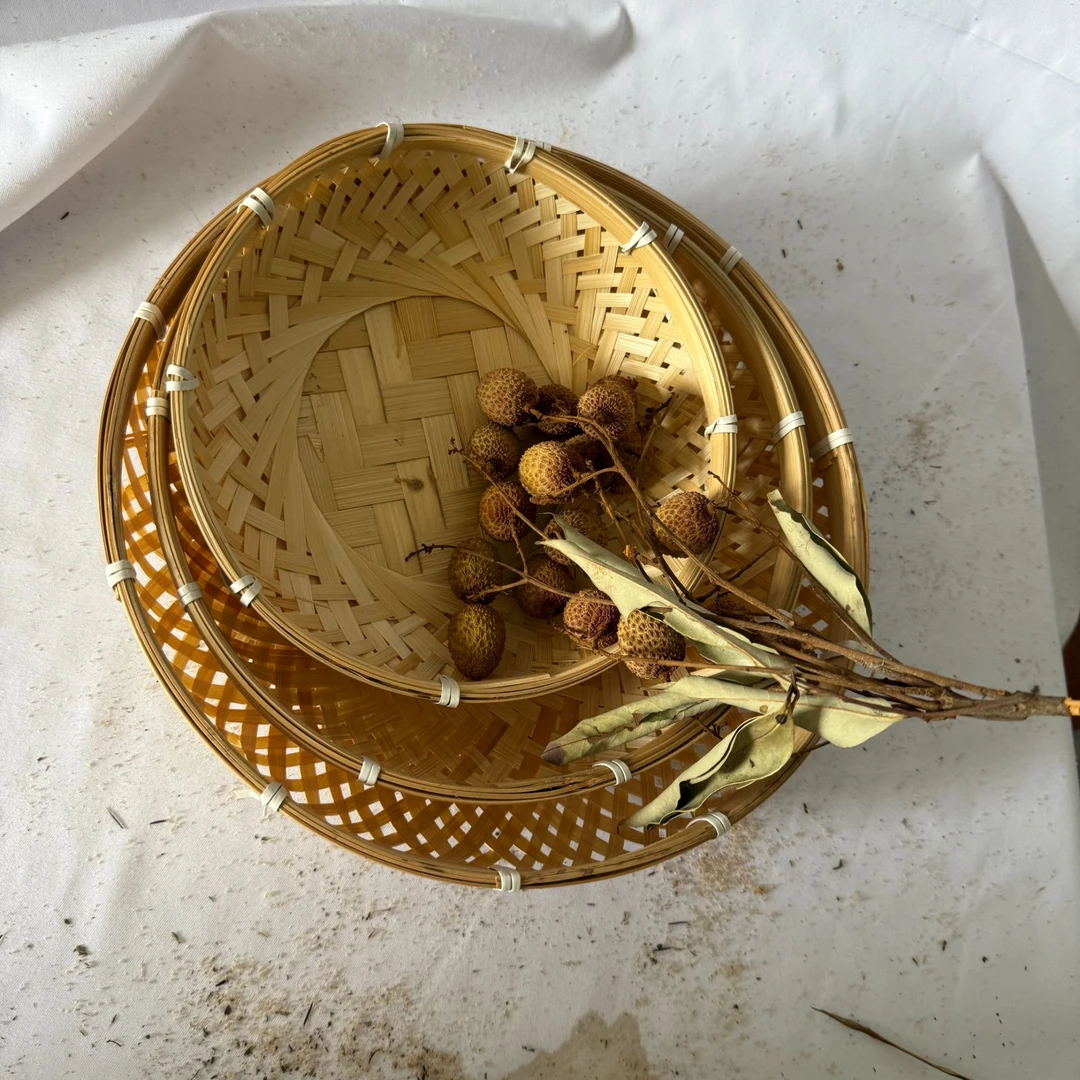 竹编中式沥水篮子零食点心收纳果盘卧室收纳筐竹编玄关休闲风