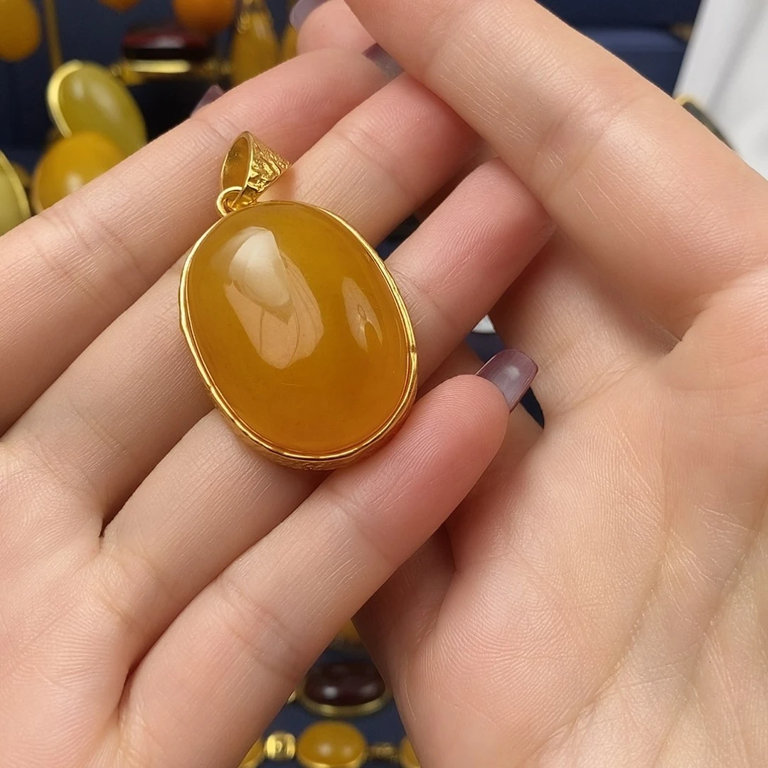 蜜蜡吊坠(不含链)银S925镀金镶嵌