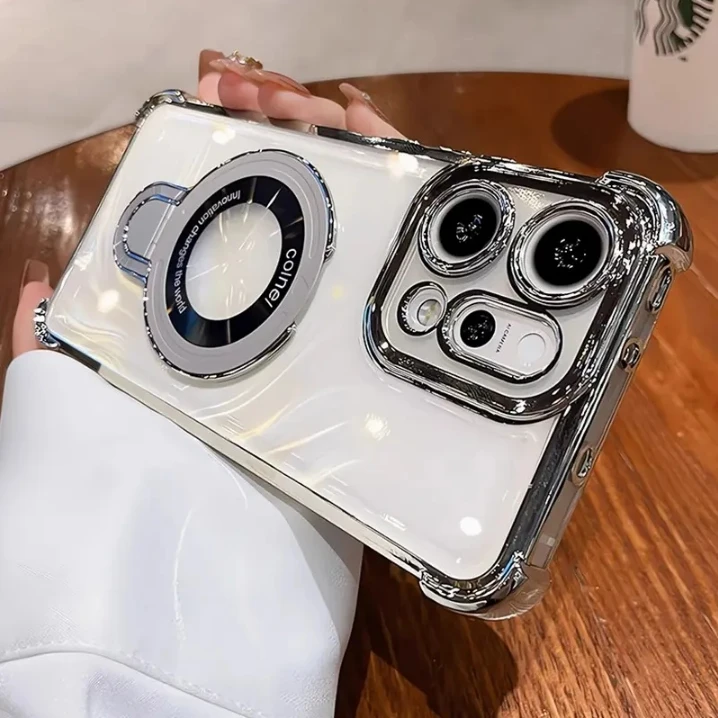 适用oppoReno14pro手机壳防摔透明reno14电镀全包13/12简约支架款