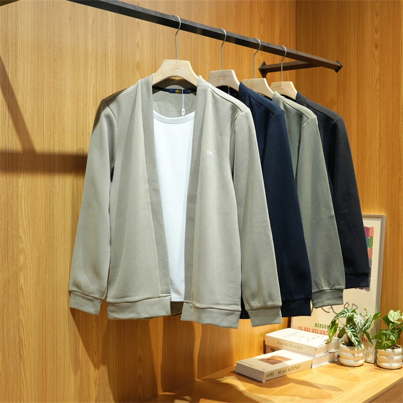 秋季男士时尚假两件针织开衫青年百搭圆领弹力保暖毛衣外套ZJ259