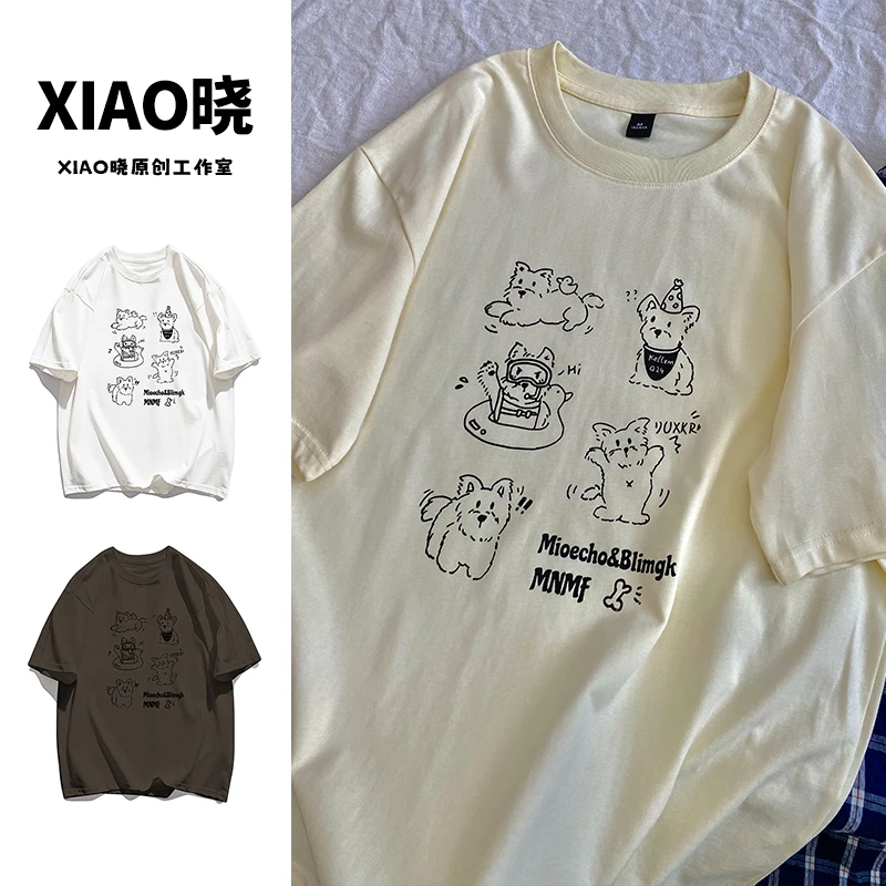 重磅纯棉短袖t恤2025新款小众设计感美式潮牌简约卡通半袖上衣