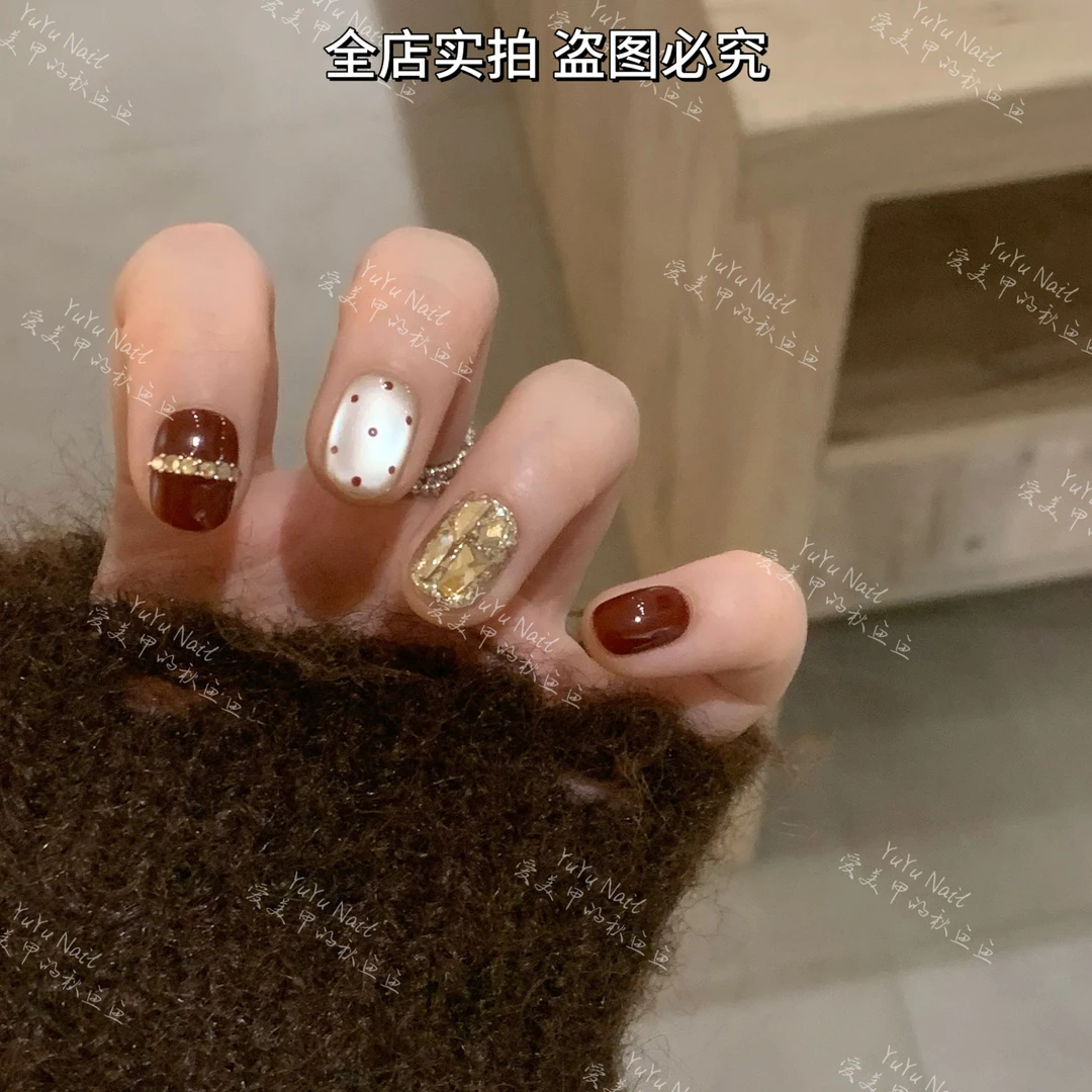 YUYU -【落日营业中】 -法式锆石猫眼系列-小众设计师手工穿戴甲