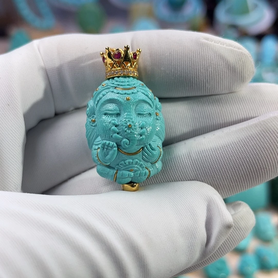 绿松石珠宝奇石18K金镶嵌