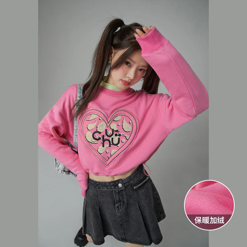 4310【金拐子专属】CHUU时尚爱心印花圆领宽松卫衣-F