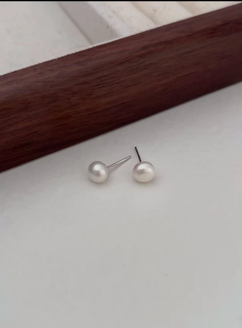 【柯总推荐】天然淡水珍珠7-8mm素耳钉+高跟鞋耳勾