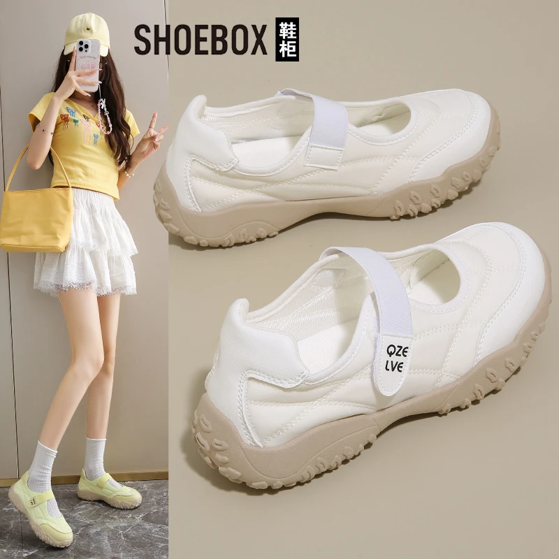 SHOEBOX鞋柜运动玛丽珍鞋女2025新款夏季魔术贴休闲芭蕾德训鞋