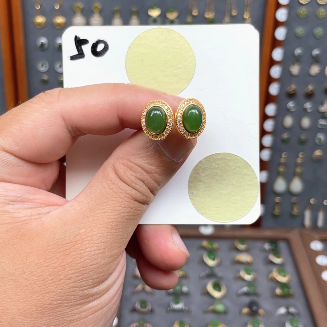 和田玉银S925镶嵌耳饰和田玉50