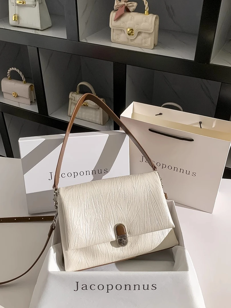 【设计师款】欧若风真皮潮流托特包女米白色腋下包女夏2025新款