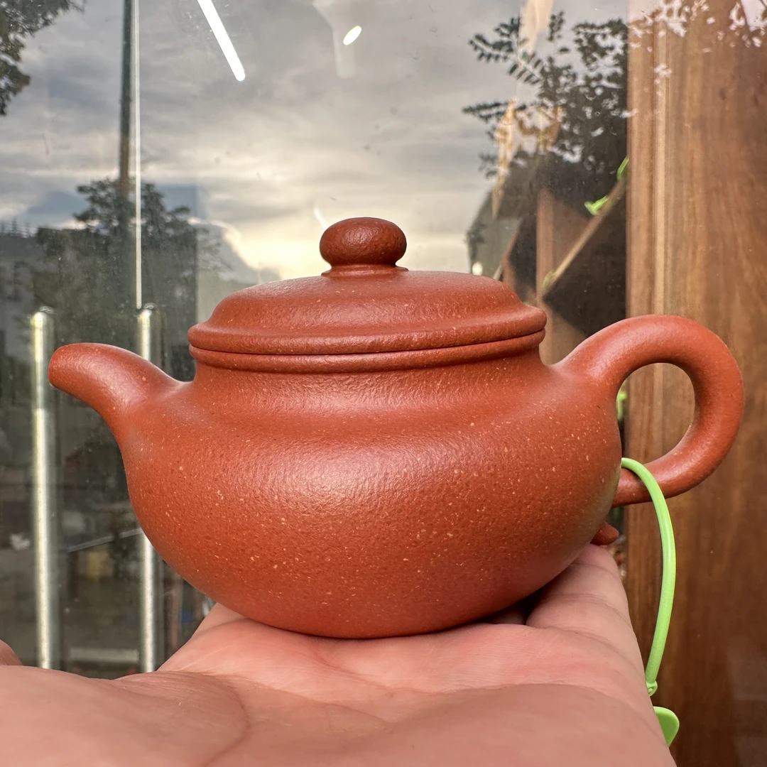 210CC30目手磨料宝山红降坡仿古壶 手工原矿紫砂壶附光谱分析报告
