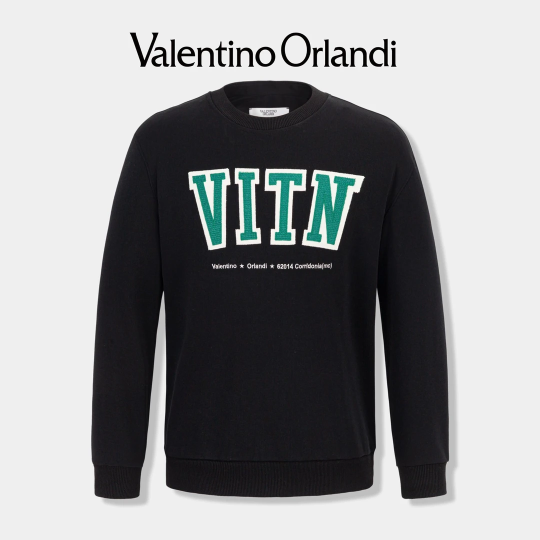 Valentino orlandi男士秋冬B版时尚简约字母刺绣长袖圆领加绒卫衣