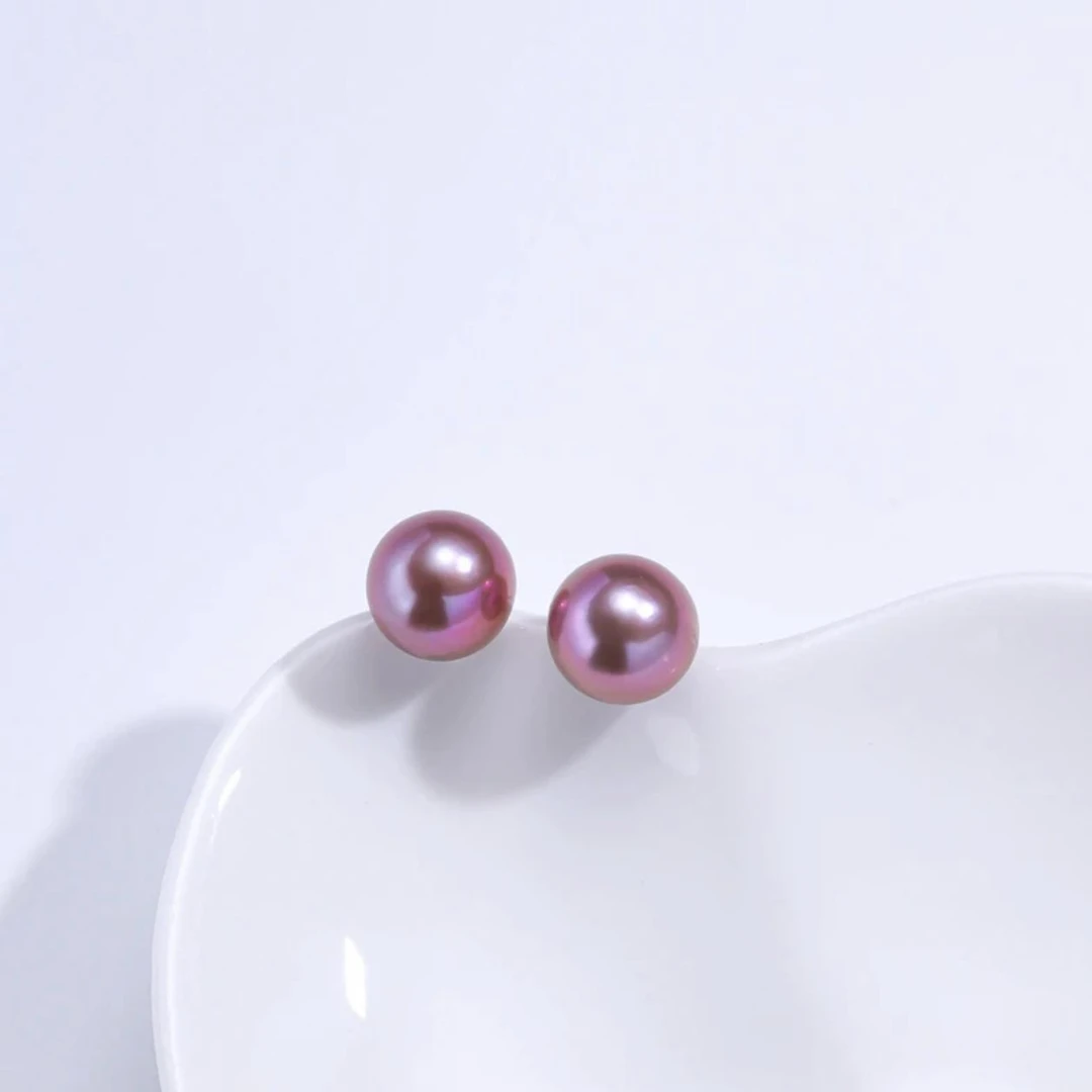 紫珠爱迪生11-13mm淡水珍珠耳钉