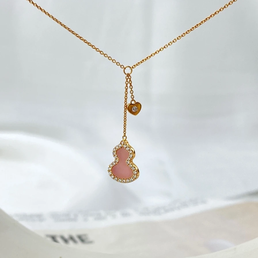 99新 KIRIN/麒麟 麒麟 粉色葫芦钻石项链 18K玫瑰金 镶钻0.117卡