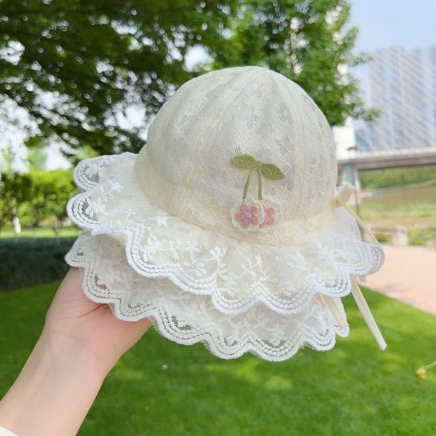 【店铺热销】婴儿帽子可调节4-20月蕾丝公主夏季薄款小女孩遮阳公