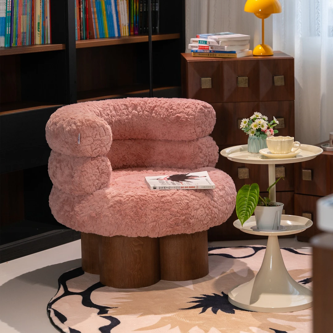 美物俪家单人椅奶油风羊羔绒单人沙发靠背椅女生懒人沙发椅子