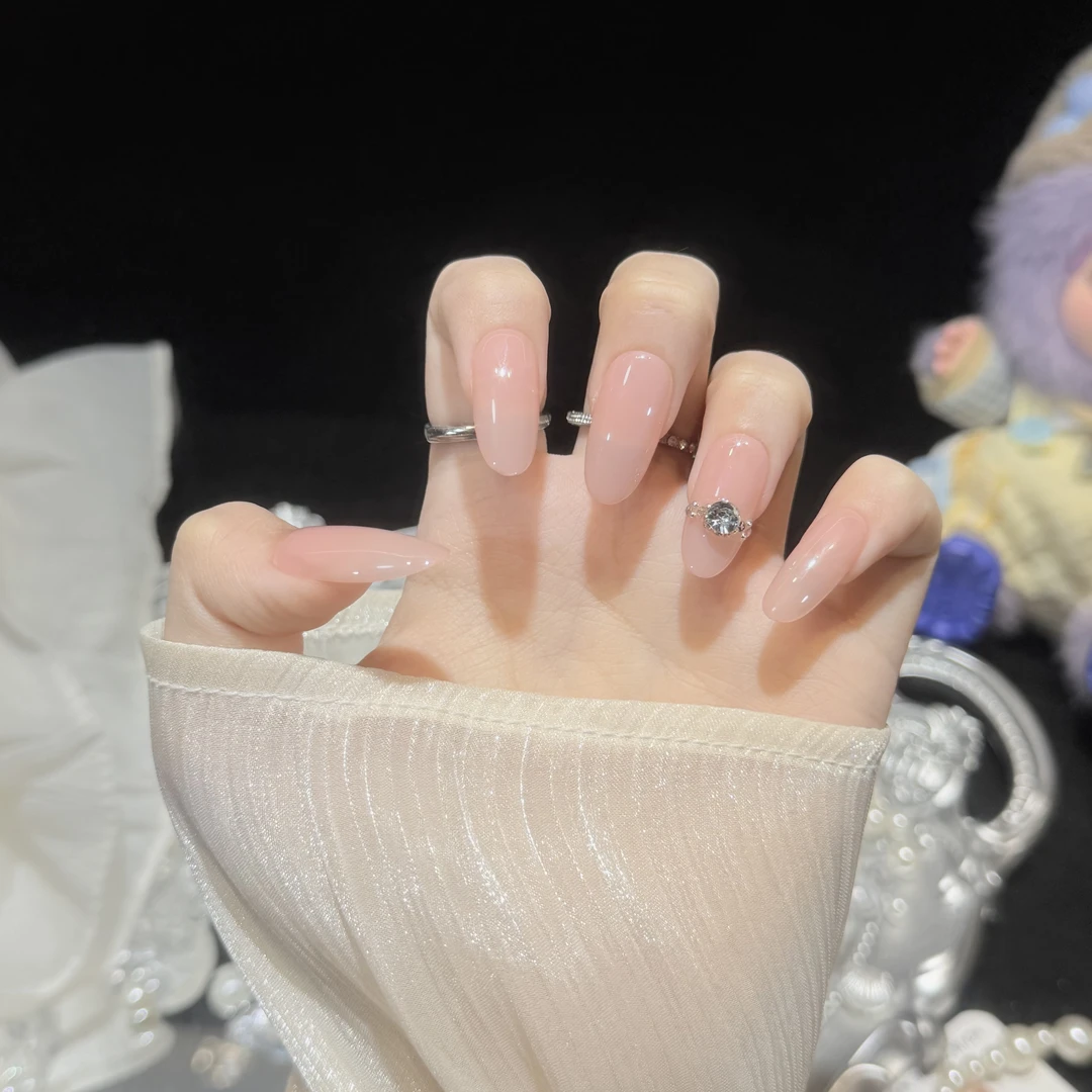 【小钻戒】纯手工制作裸色爆闪穿戴甲显白百搭高级感美甲