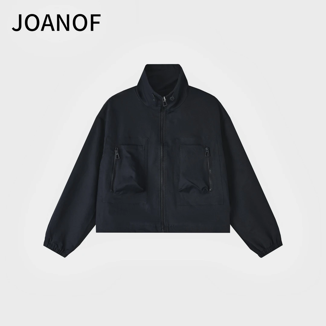JOANOF时尚法式气质短外套休闲立领潮流百搭下摆抽绳外套-X765-D