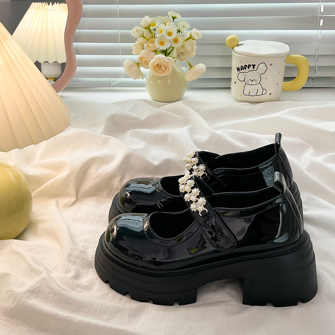 法式小香风厚底魔术贴玛丽珍鞋女2025年新款百搭防滑增高小皮鞋