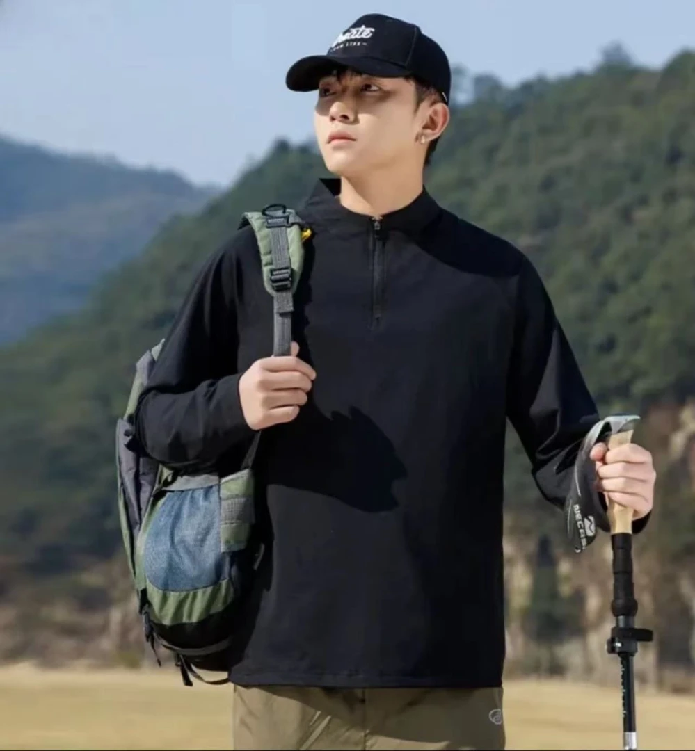 【S-插肩长袖】男女同款秋季透气速干登山弹力立领休闲长袖