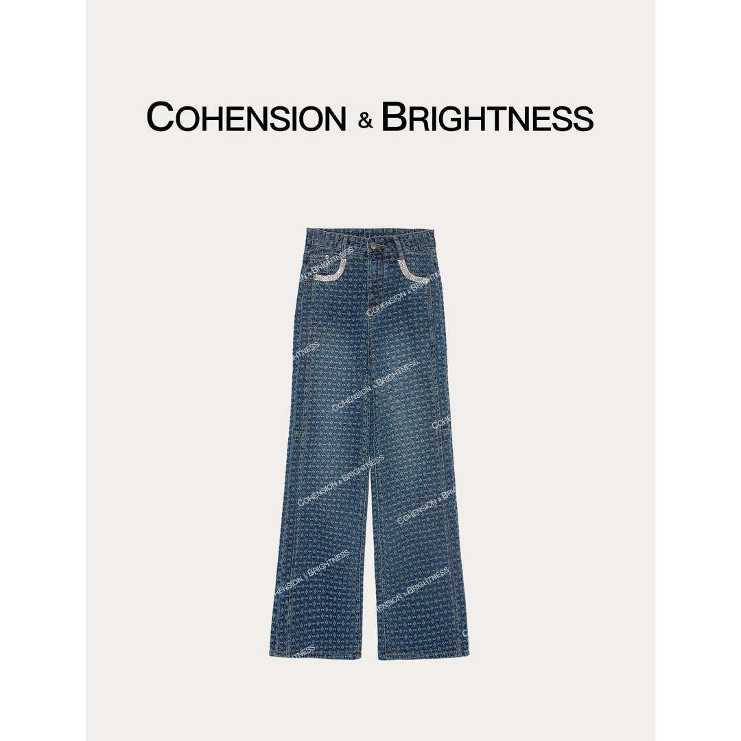 凝慧真的好【蓝调风尚】重工刺绣高腰百搭阔腿牛仔裤KQ036