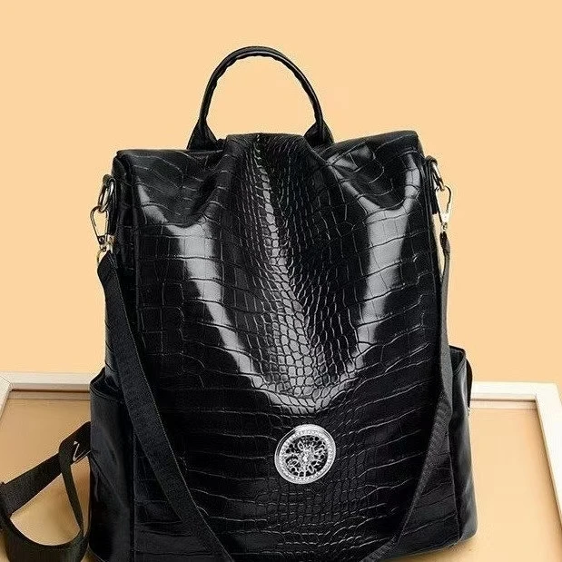 高级简约时尚大容量单肩斜挎双肩包3072黑色