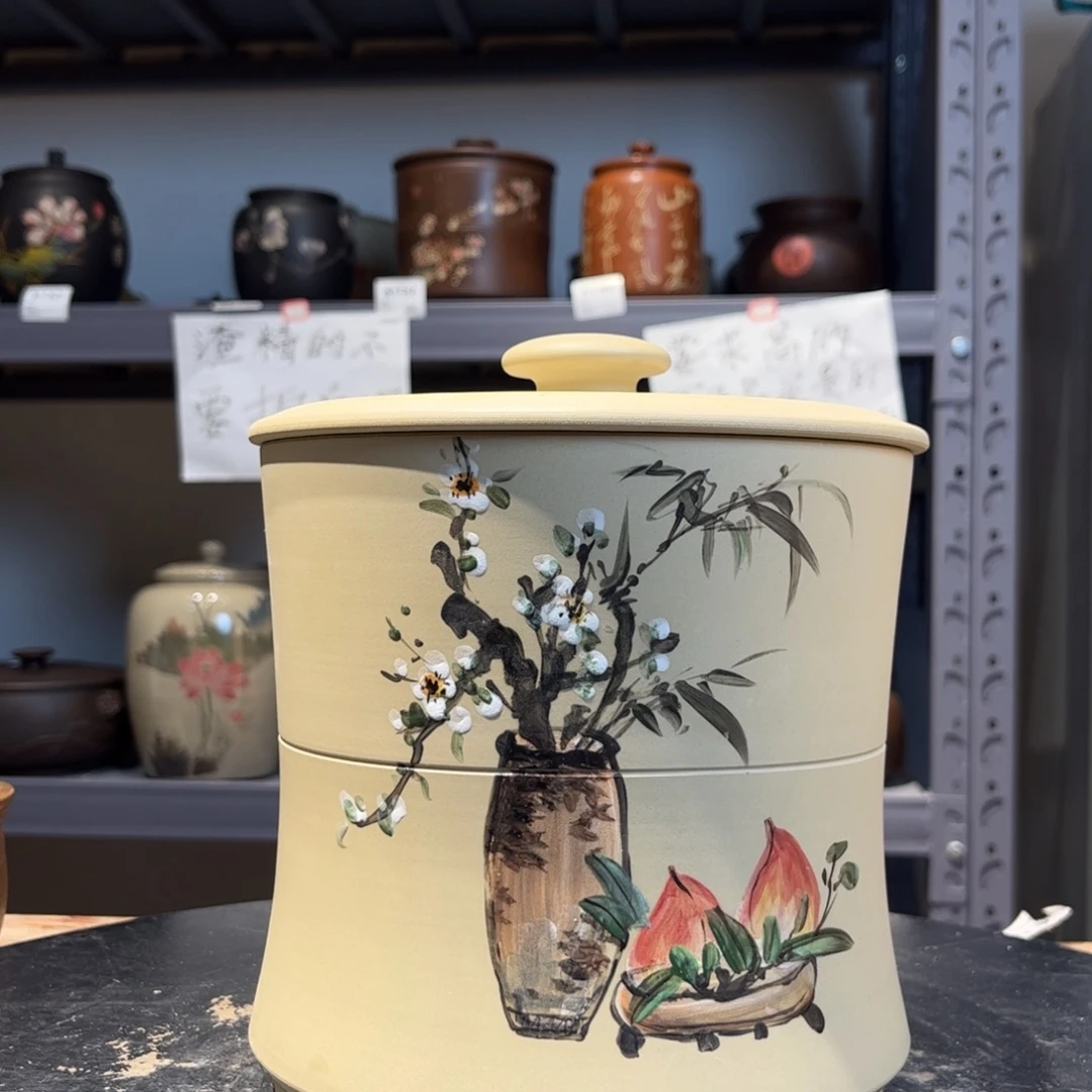 微瑕白泥彩绘醒茶罐