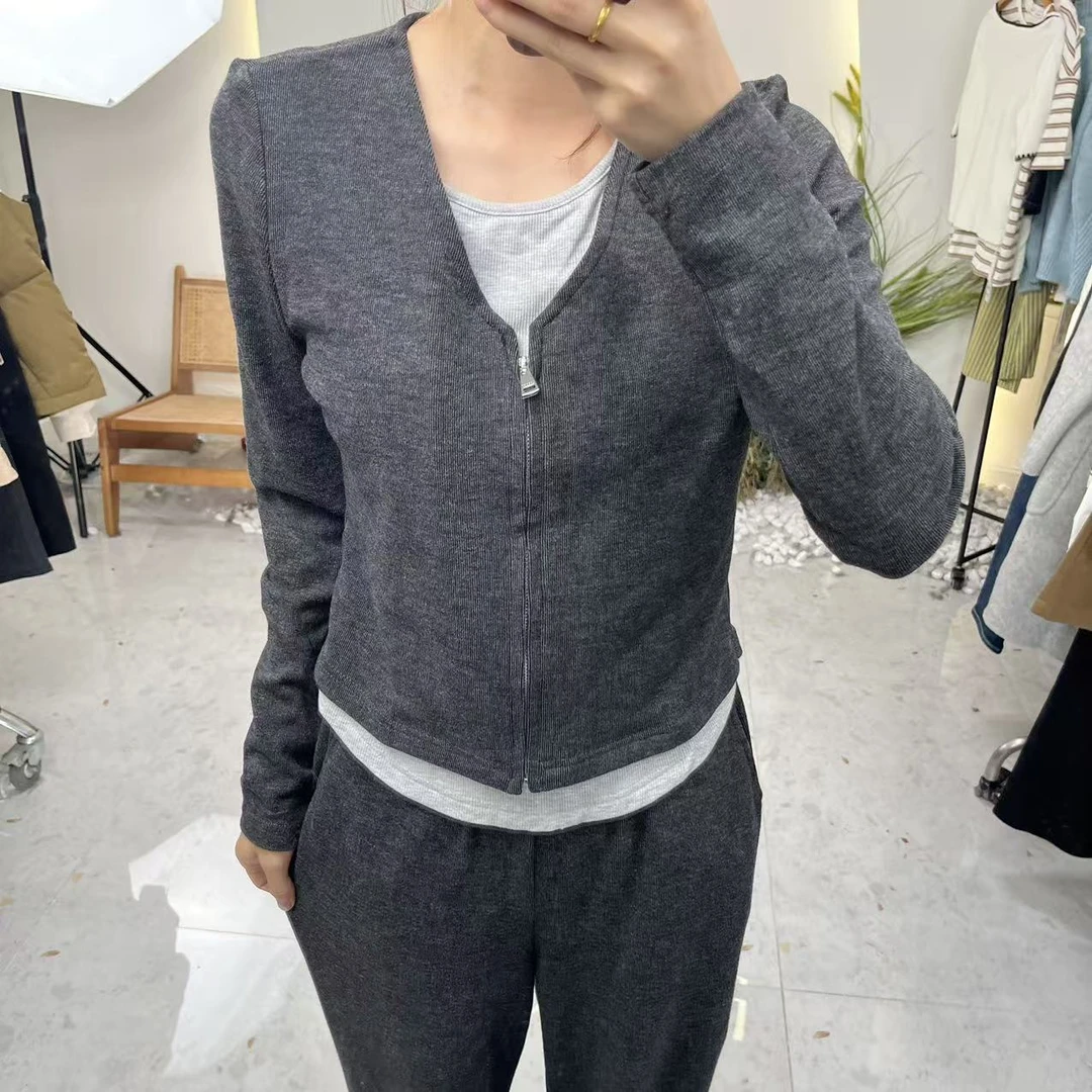 常规秋季潮牌女装女士百搭时尚灰色适中美式复古套装NCUU159C55