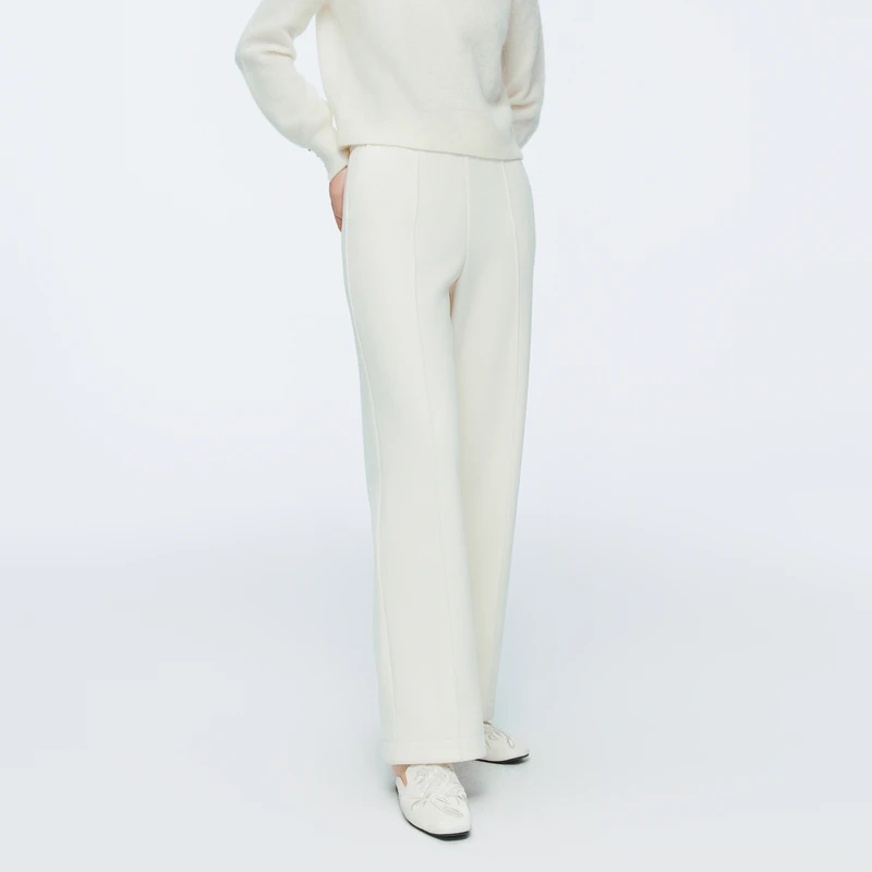 婉甸2025年冬季新品米白色坑条阔腿裤1244P18SX4