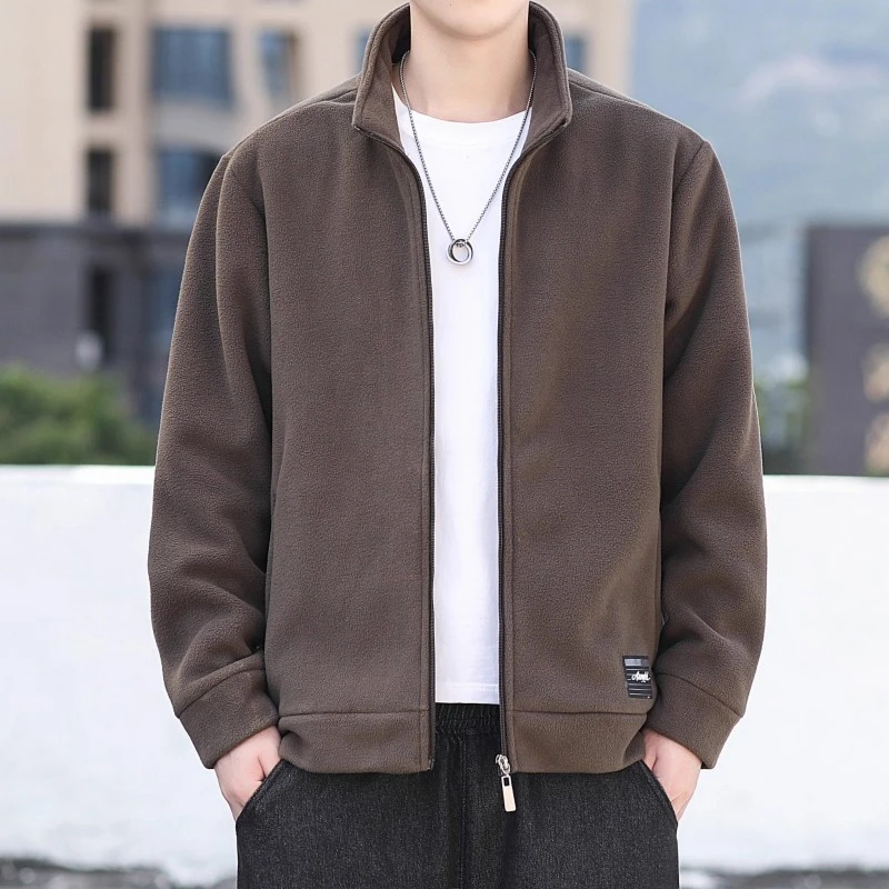 sawp夹克外套男士秋立领休闲宽松秋冬加雪尼尔痞痞帅美式印花皮衣