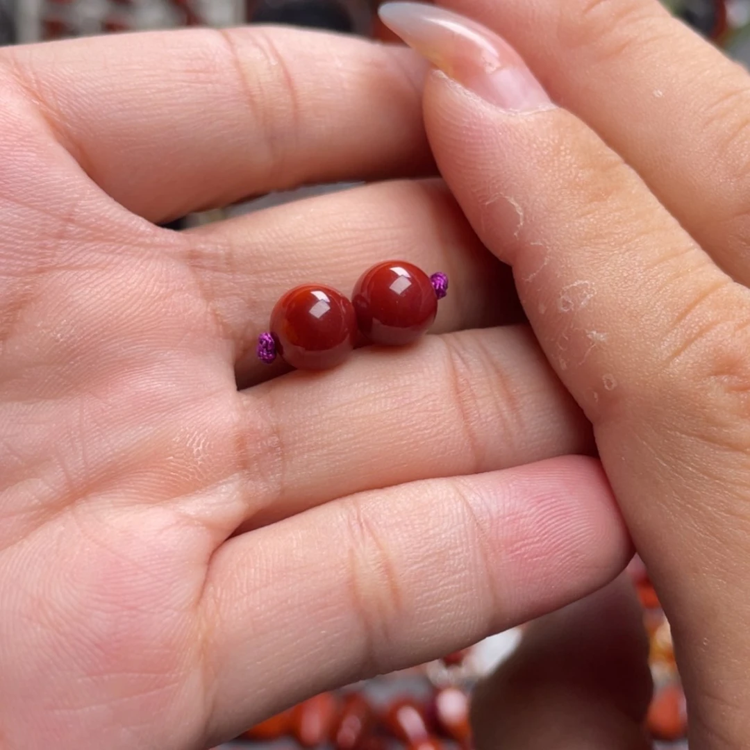 【闪购商品】未镶嵌双色圆珠对珠8mm南红玛瑙娇**J