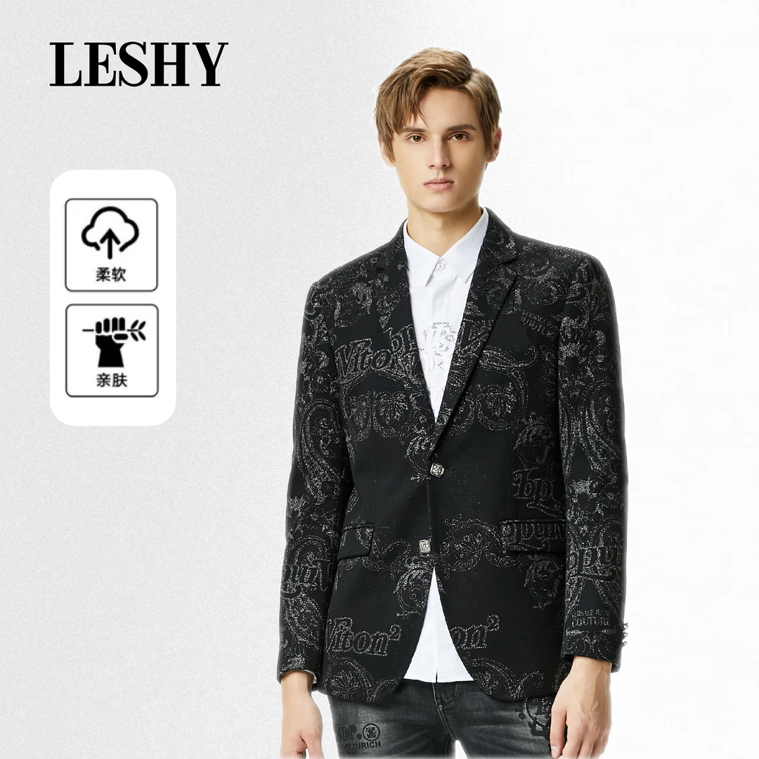 【超值优惠】乐士男装秋冬简欧时尚烫钻印花潮流数码西装66223X2001