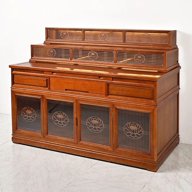 梵泽福实木三层桌柜拉柜玻璃柜门