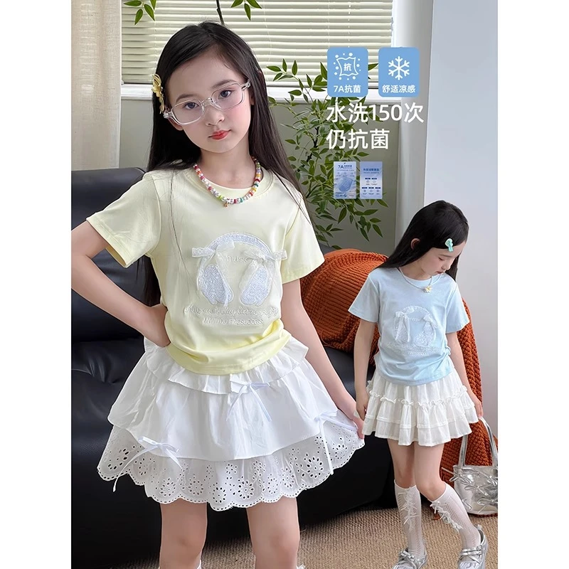 女童短袖夏季新款儿童潮中大童女孩百搭T恤洋气卡通上衣25042155