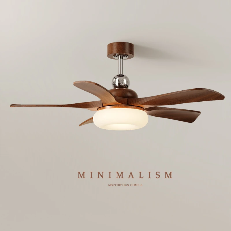 胡桃木色吊扇灯吊扇灯中古风风扇灯客厅餐厅风扇灯护眼中国风灯具