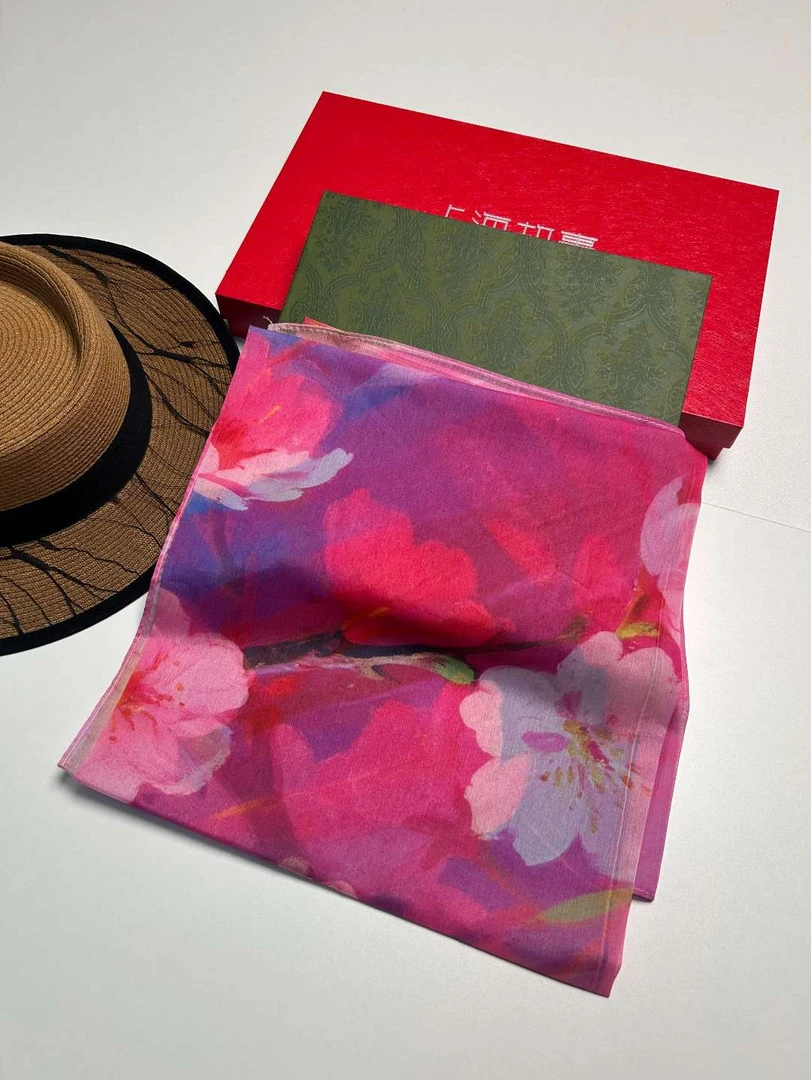 【油画樱花】方巾巾90x90女士春秋时尚大气丝巾围巾WJ 711