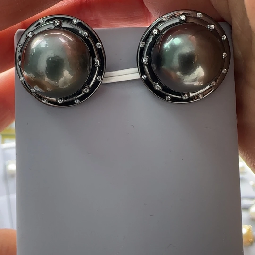 海水珍珠耳饰银S925镶嵌