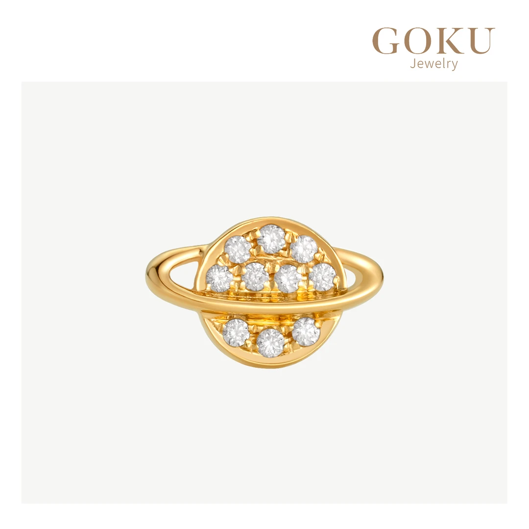 GOKU18K金耳钉环绕星球钻石耳饰螺旋耳堵镶钻睡觉免摘金色耳环