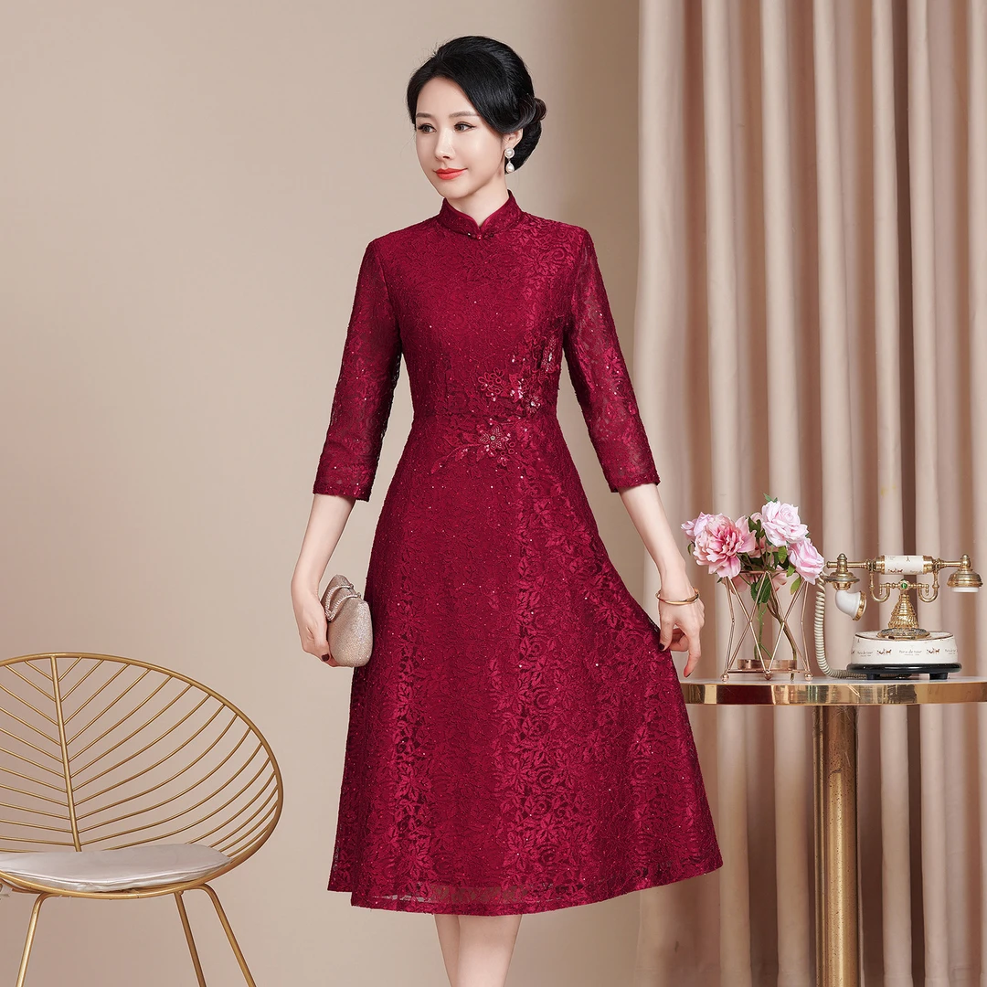 新款高端喜婆婆婚宴装小个子年轻妈妈结婚婚礼礼服高贵洋气连衣裙