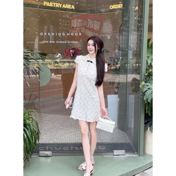 【Meng服饰】夏季法式小香风设计感娃娃领连衣裙