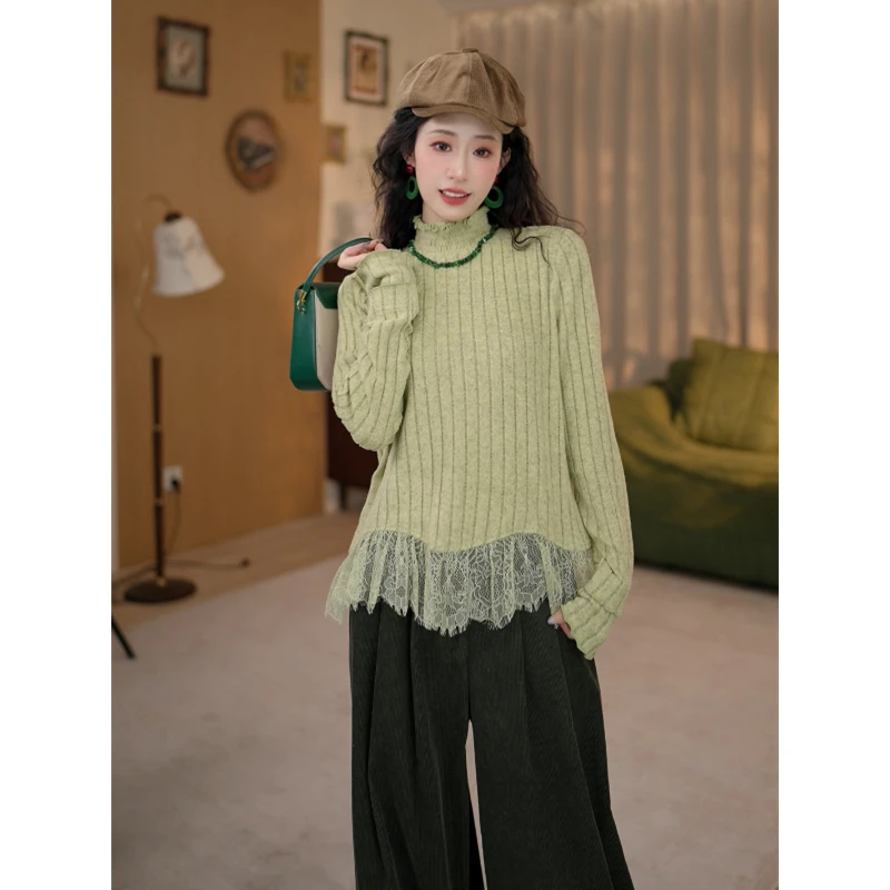 知栀【翠微生烟】复古港风针织休闲内搭女宽松内搭上衣ZB3328312