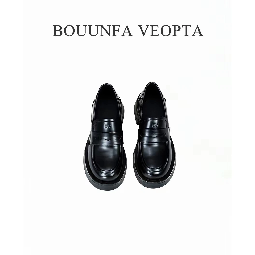 BOUUNFA VEOPTA【芯片】D02新款圆头乐福鞋休闲百搭时尚真皮英伦风