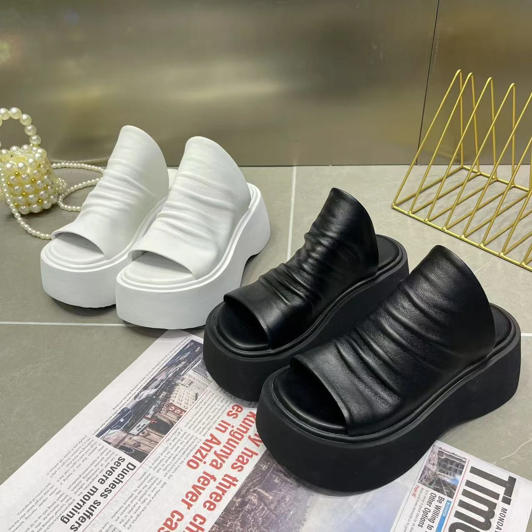 欧货鱼嘴厚底拖鞋女2025春夏新款小个子增高外穿凉拖鞋一字拖鞋潮