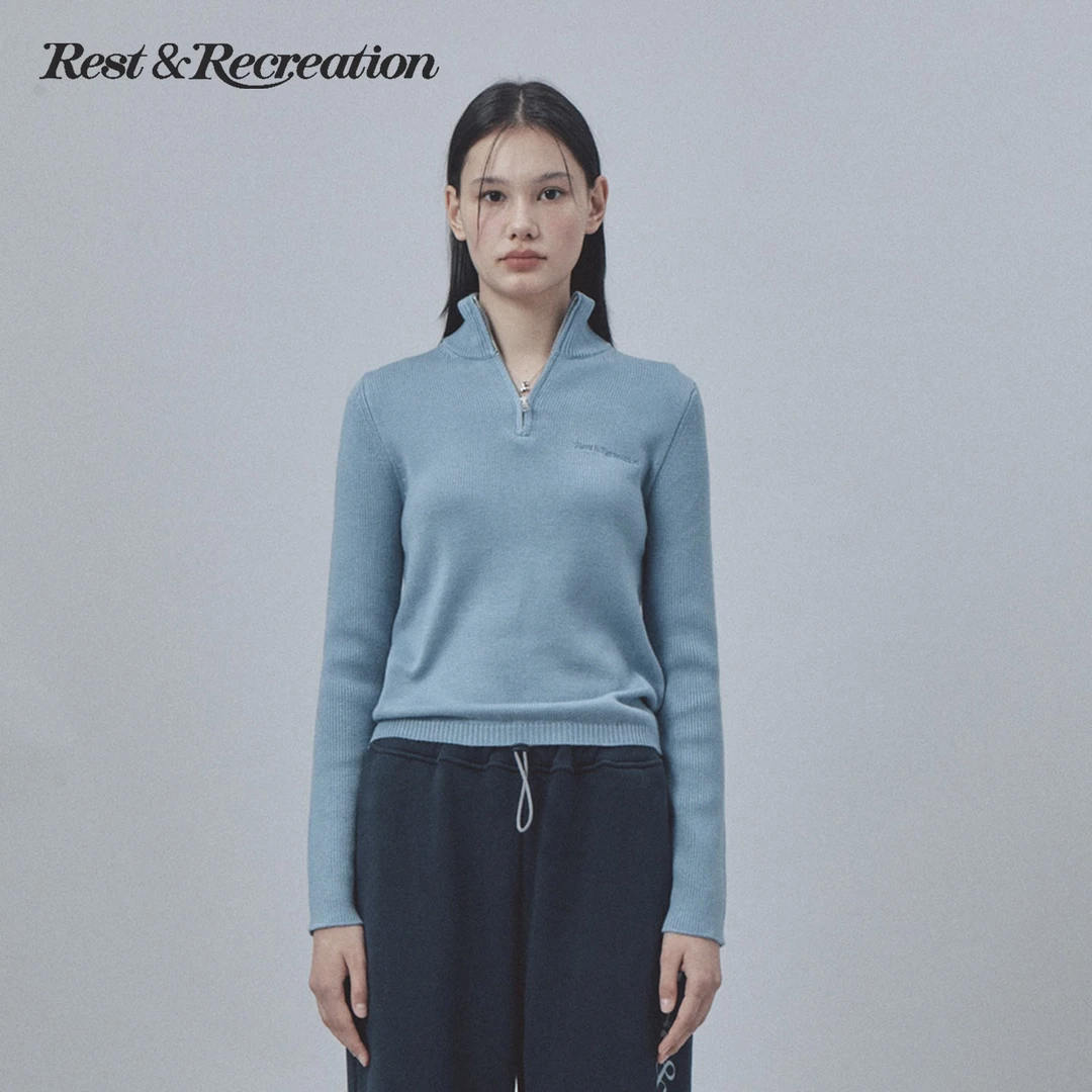 RestandRecreation官方立领针织半拉链长袖打底衫RR琥珀流光风