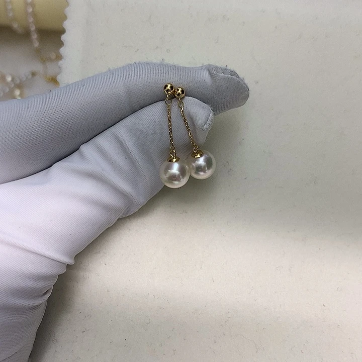 海水珍珠耳钉7.5-818K金镶嵌