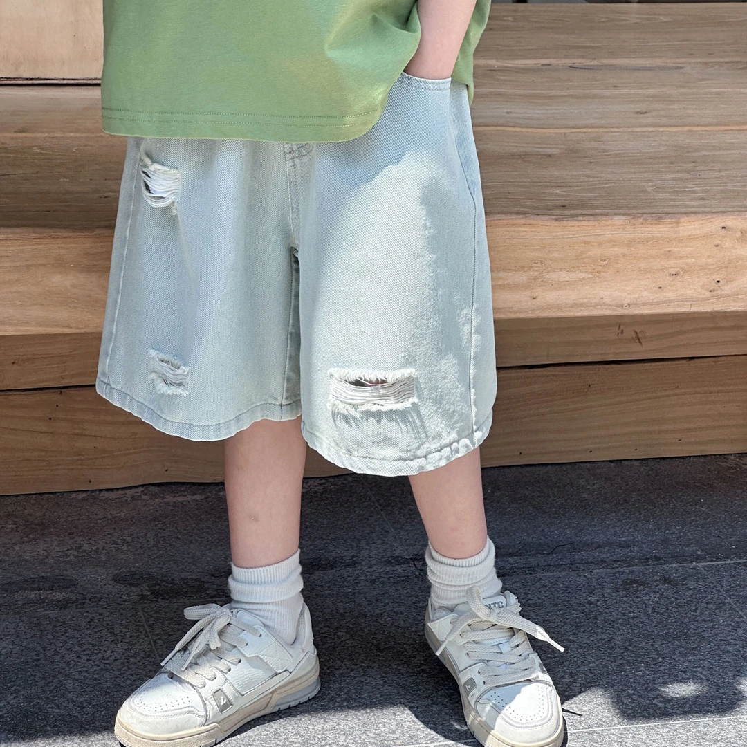 儿童裤子男童破洞牛仔短裤宝宝2025夏季新款男孩宽松轻薄五分裤潮