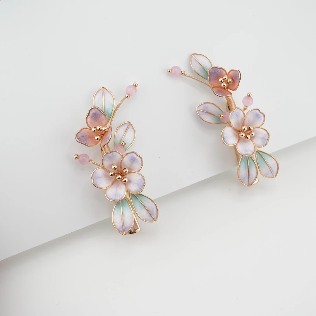 白壹北鼻【春日宴夹子】手工原创非遗绒花新中式汉服国风古风发饰