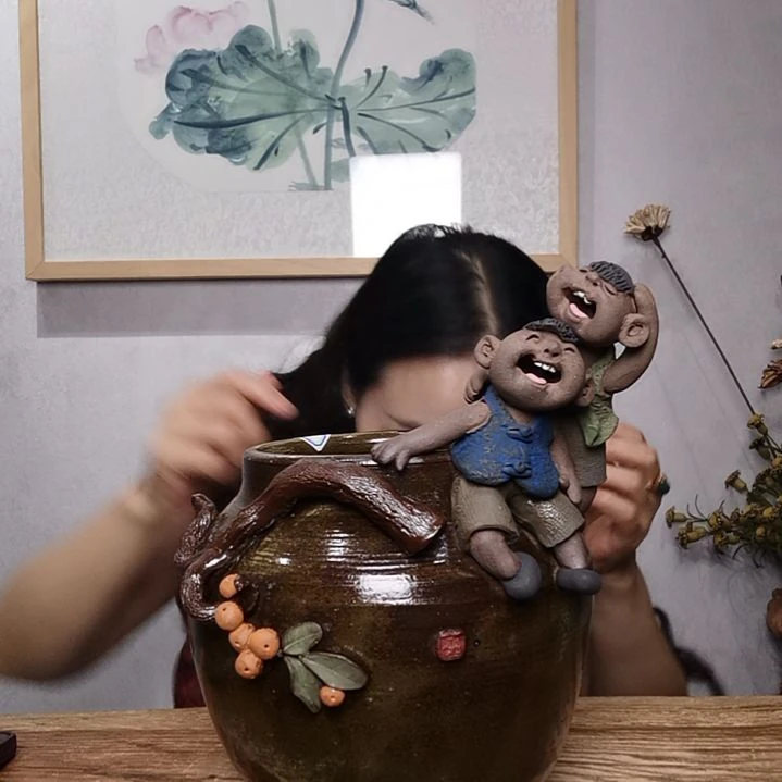 顺***心紫砂不规则童趣系列作品花器收纳