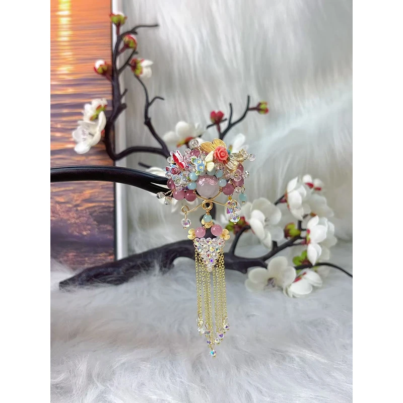 炑歌K346单簪原创刀马旦流苏款18公分发簪