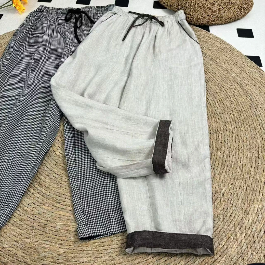 流浪裤！撞色拼接雨露麻汉麻松宽松萝卜裤