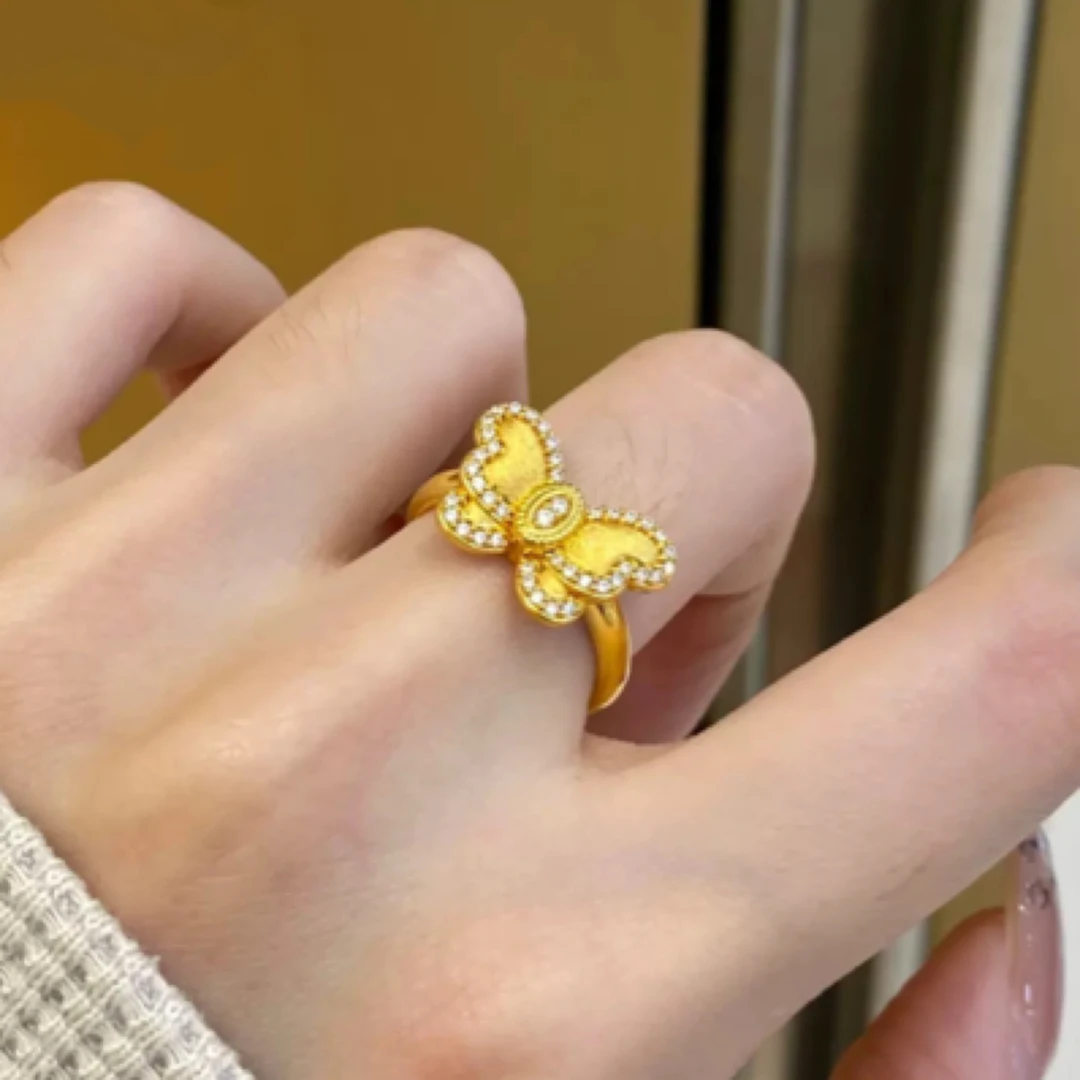点钻拉丝蝴蝶开口戒指女轻奢小众文艺指环